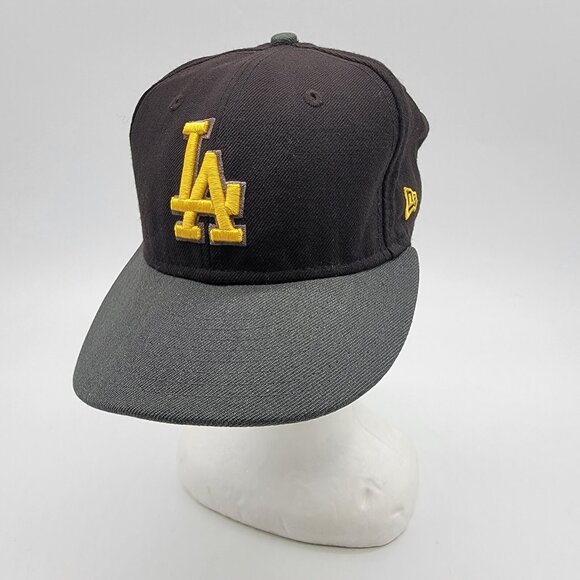 Los Angeles Dodgers Hat New Era 7 Fitted Cap 59fifty Black Wool Blend 7 1/8 - Picture 1 of 7